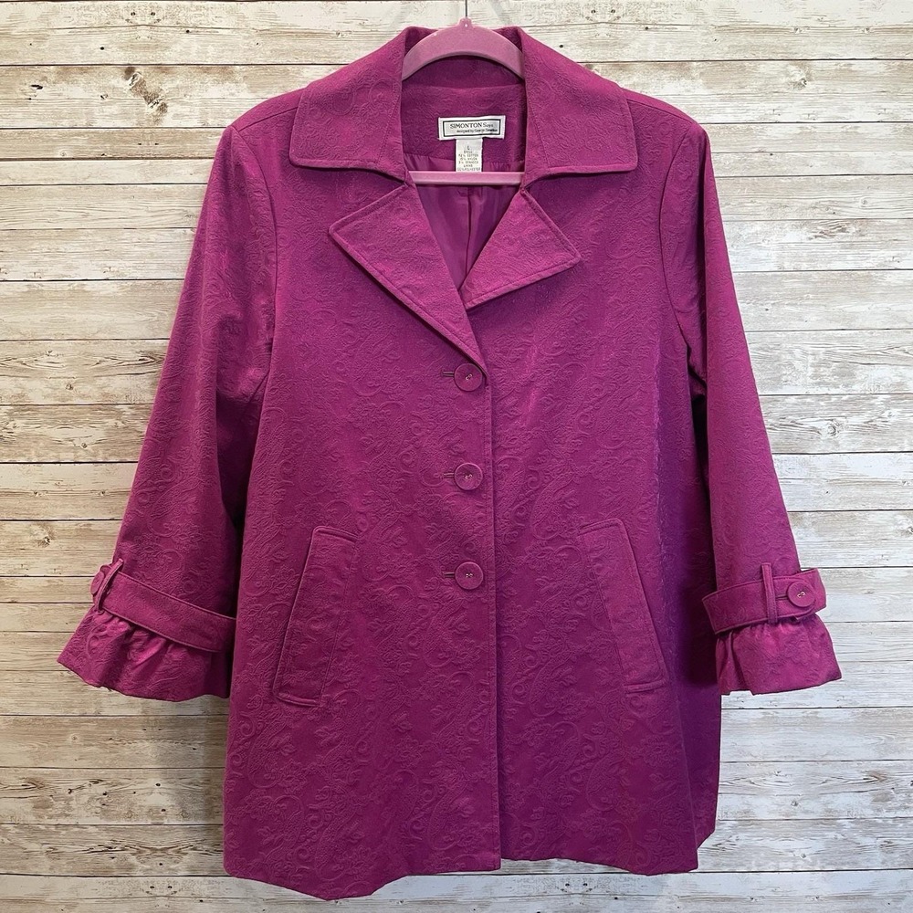 Vintage Simonton Says Womens L Blazer Magenta Jacket‎ 3/4 Sleeve George Simonton